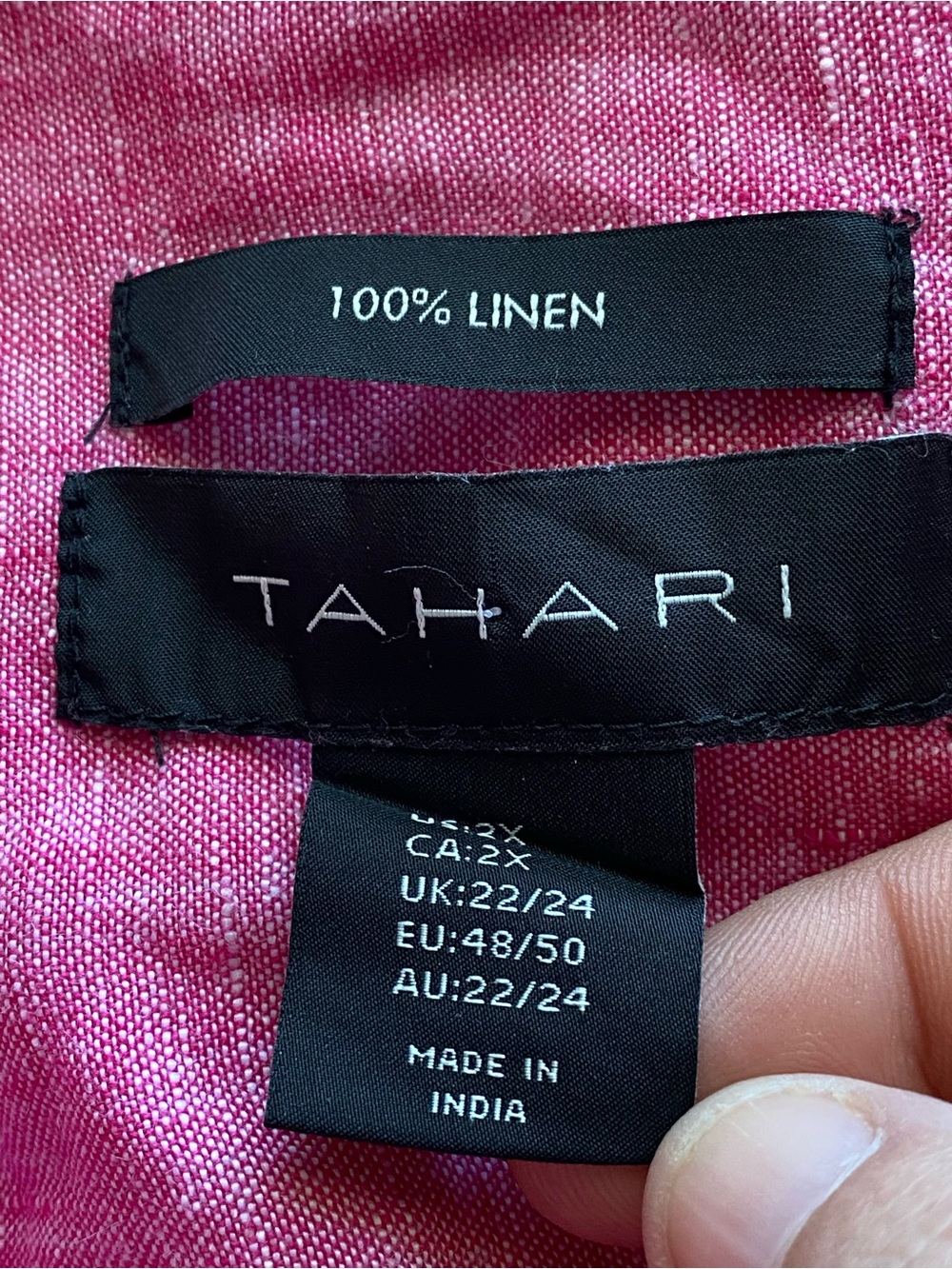 TAHARI 100% Linen Popover Top Womens 2X Pink 3/4 Sleeve Side Buttons Lagenlook - Picture 6 of 11